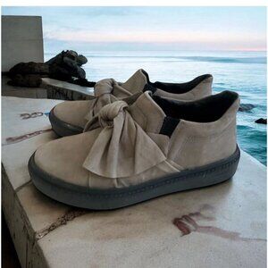 ALLSAINTS Gray Taupe Bow Sueded Leather Sneakers Size 36